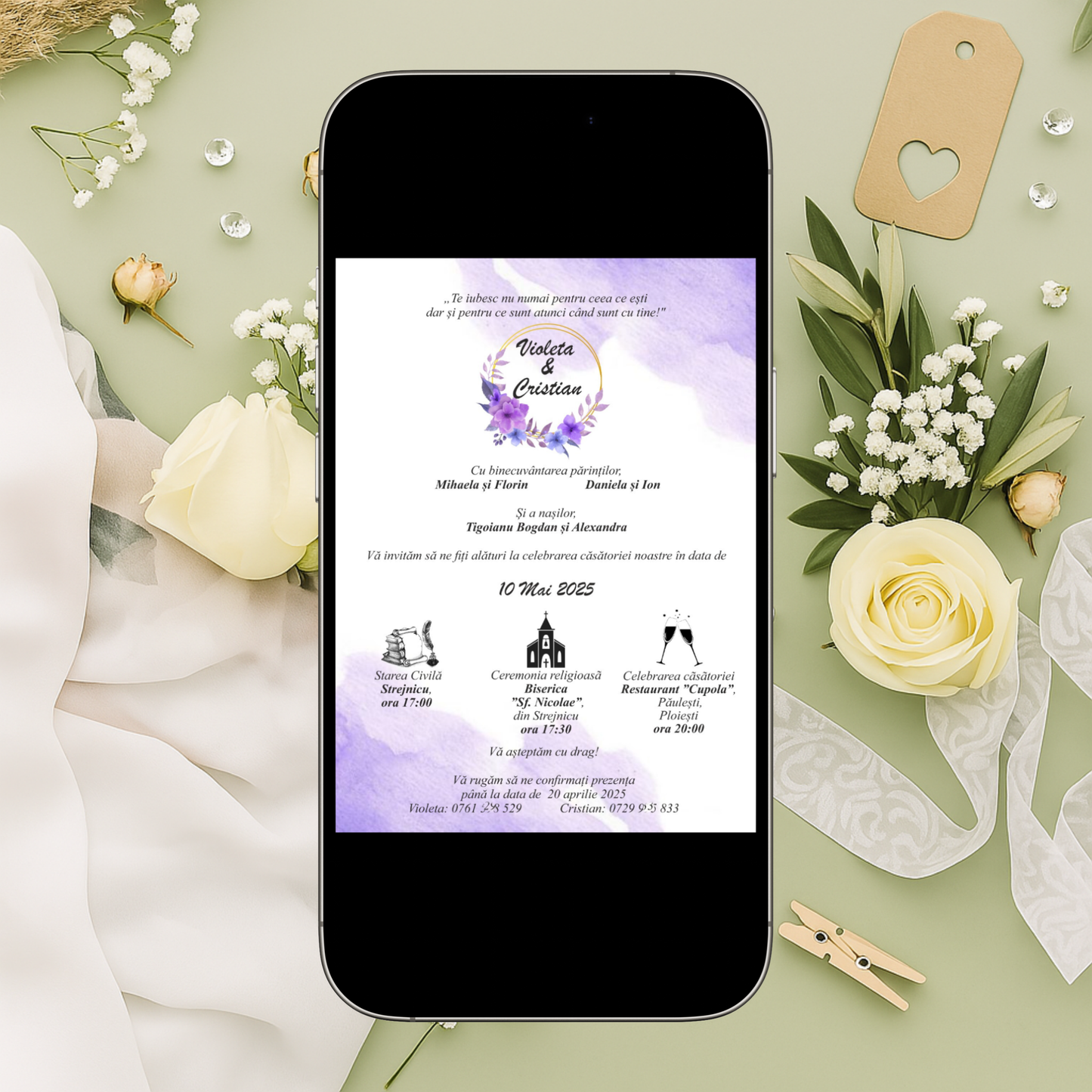 Invitație Digitală Nuntă - Model ID3