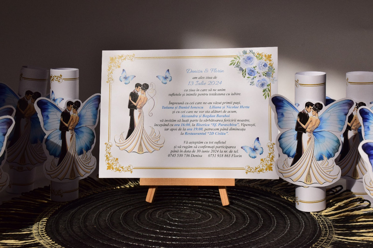 Invitatie Nunta rulata si personalizata cu Fluture -N51