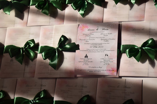 Invitatie Nunta cu plic de calc si fundita- Model N60