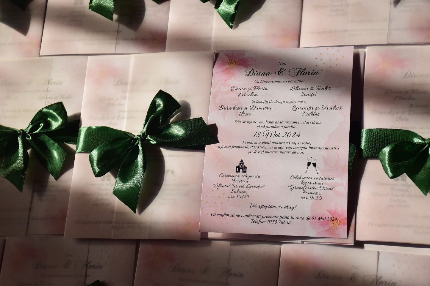 Invitatie Nunta cu plic de calc si fundita- Model N60