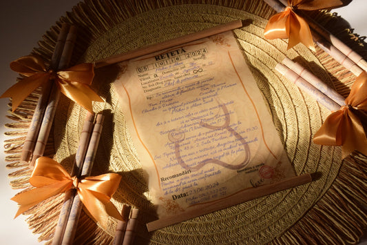 Invitație Nunta - Rețeta - realizata hârtie de calc rulata pe bețișoare de lemn și cu fundita - Mode N81