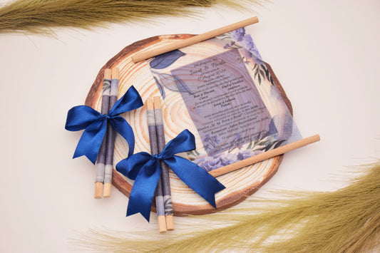 Invitatie Nunta rulata pe betisoare de lemn cu fundita - Model N85