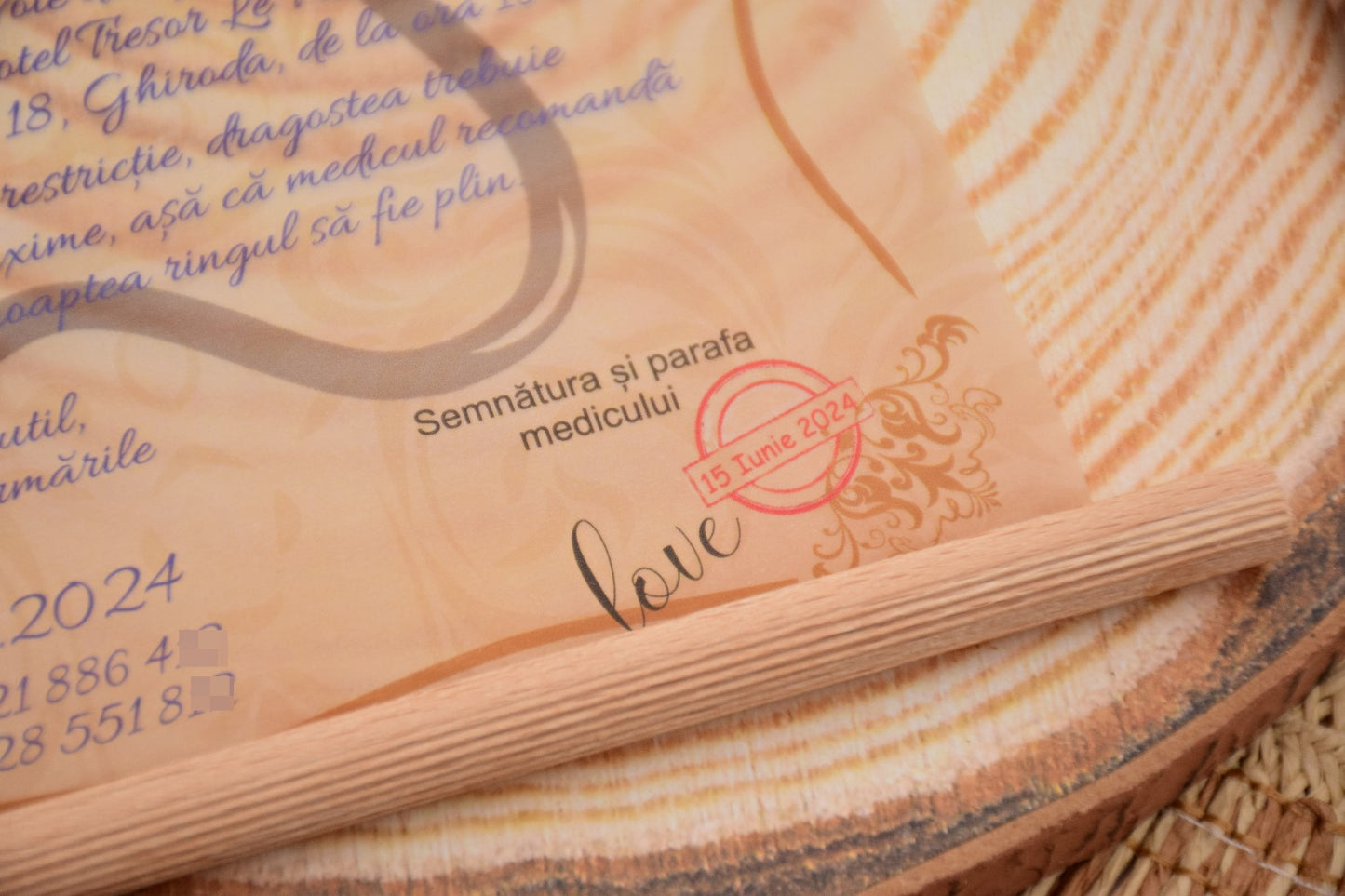 Invitație Nunta - Rețeta - realizata hârtie de calc rulata pe bețișoare de lemn și cu fundita - Mode N81