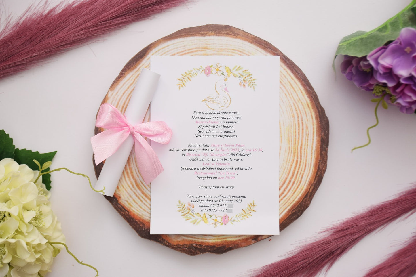 Invitatie Botez rulata cu fundita - Model B31