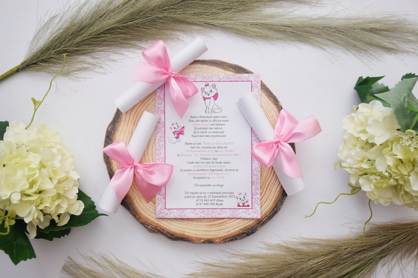 Invitatie Botez rulata cu fundita - Model B32