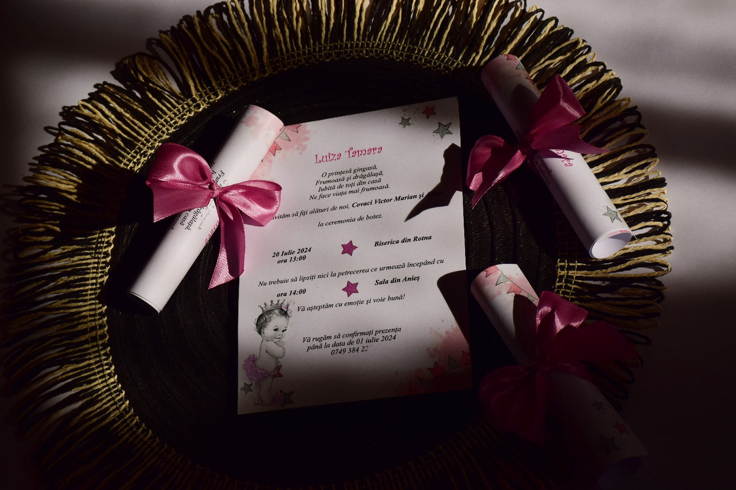 Invitatie Botez rulata cu fundita - Model B33