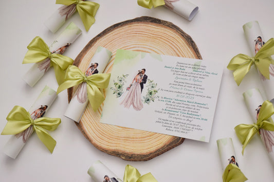 Invitatie Nunta Rulata cu fundita - Model N102