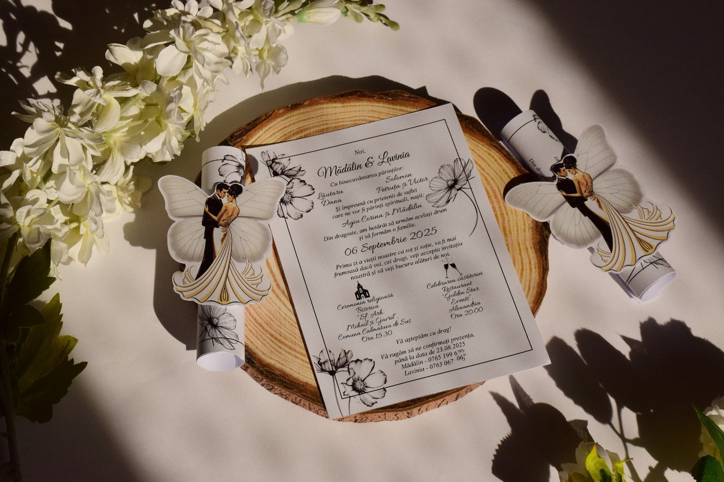 Invitație de Nuntă handmade personalizata cu Fluture Elegant - Model N122
