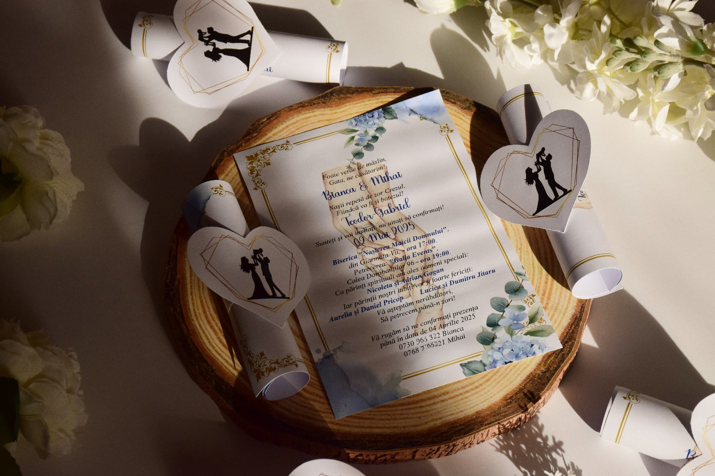 Invitație de Nuntă handmade personalizata cu Inima Familie - Model N125