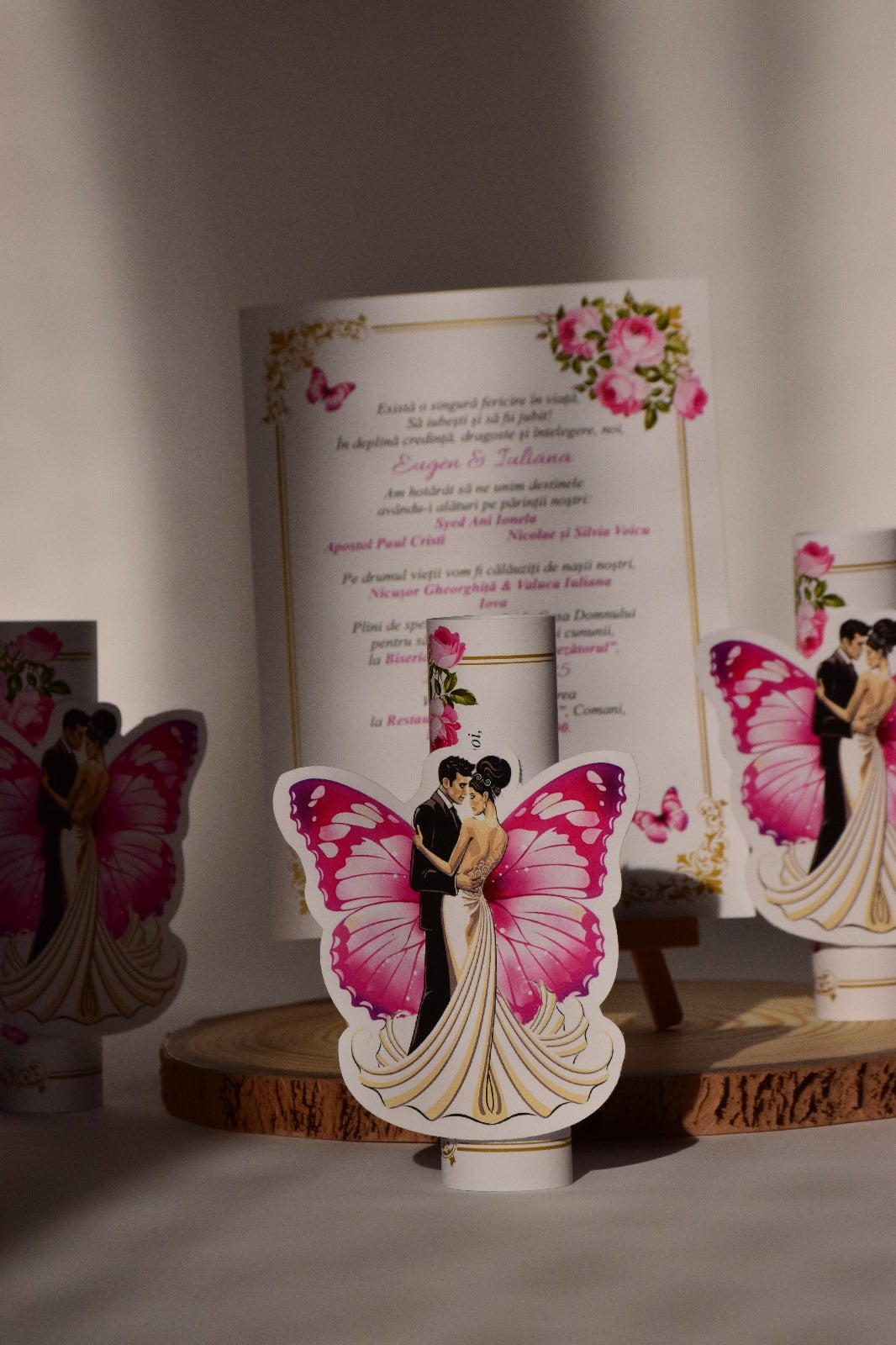 Invitație de Nuntă handmade personalizata cu Fluture Elegant - Model N120