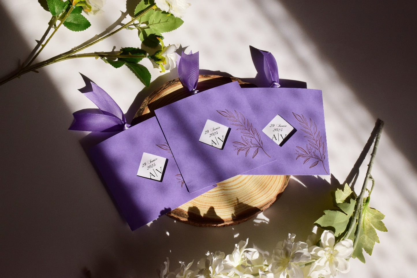 Invitație Nunta cu plic personalizat și fundița - Model N148