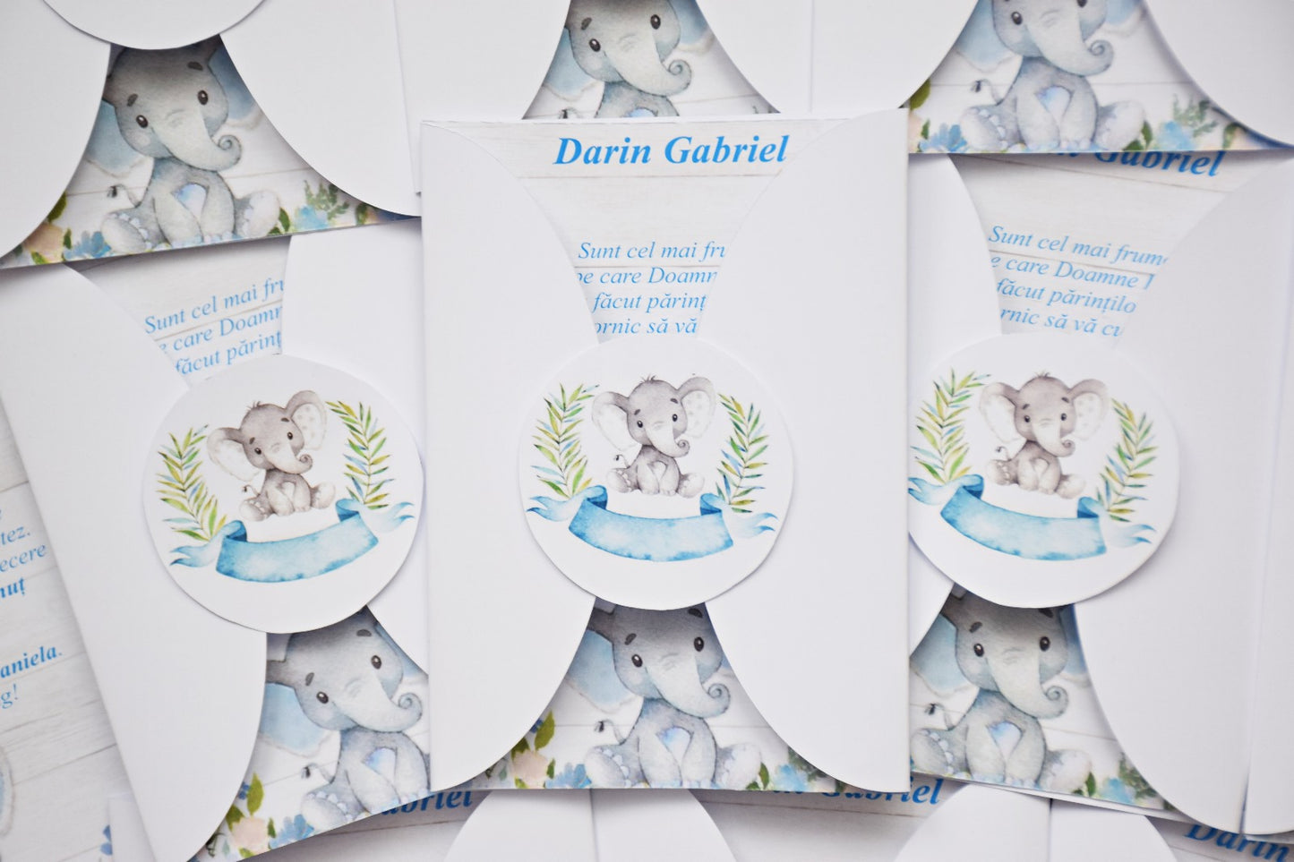 Invitatie Botez cu Plic si Fundita, tema Elefant - Model B98