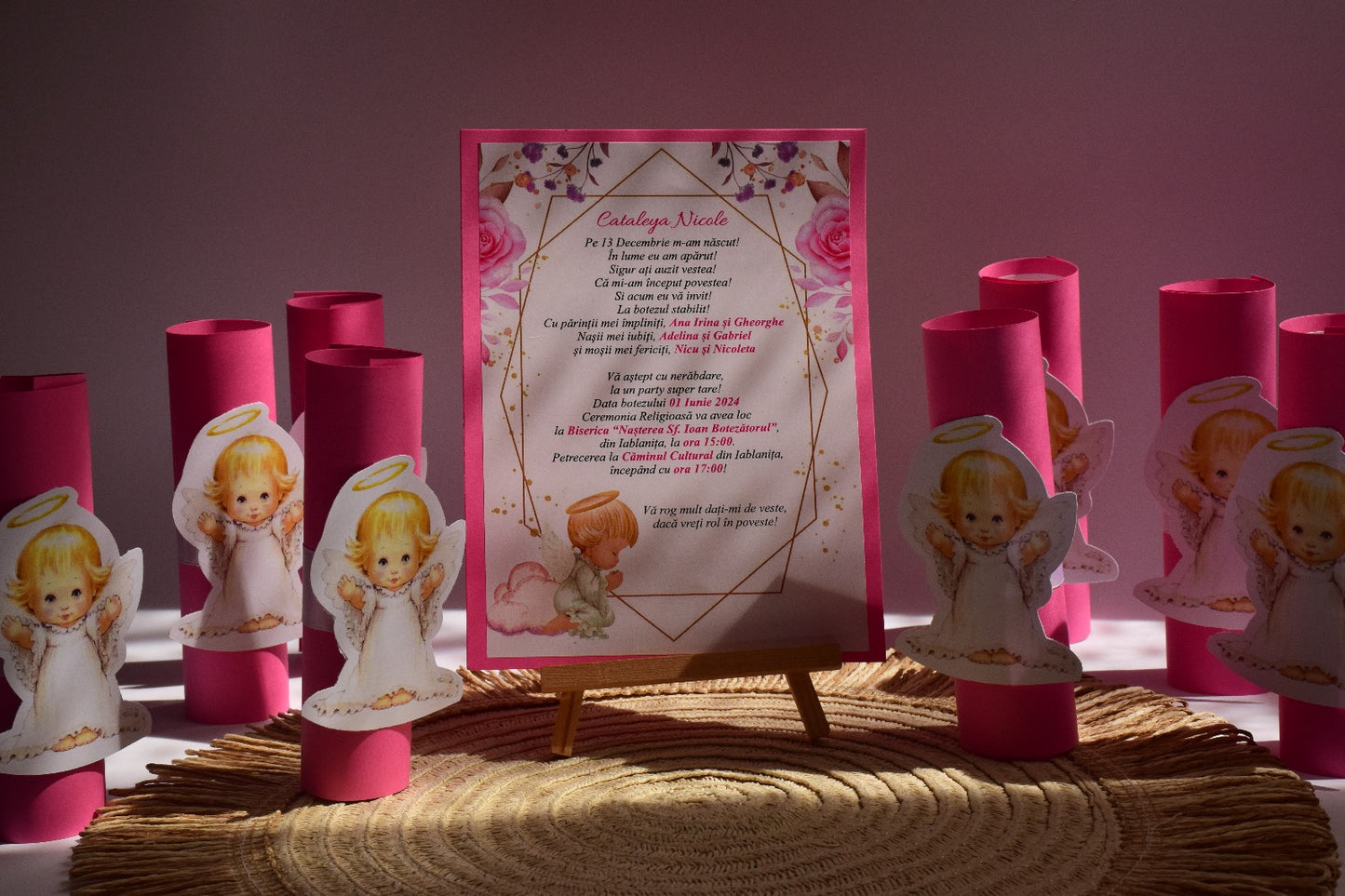 Invitație Botez rulata tema Îngeraș - Model B92