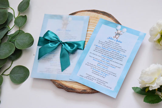 Invitatie Botez cu Plic si Fundita, tema Ursulet - Model B136