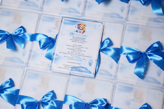 Invitatie Botez cu Plic si Fundita, tema Regele Leu - Model B137