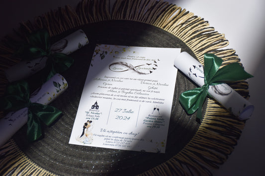 Invitație Nunta si Botez rulata cu Fundiță - NB56