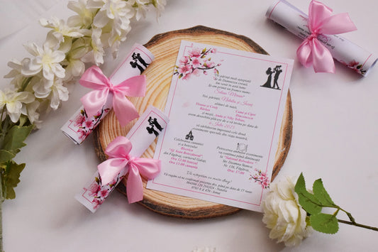 Invitație Nunta si Botez rulata cu Fundiță - NB50