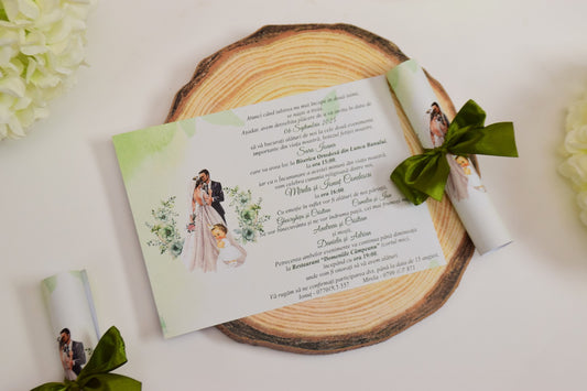Invitație Nunta si Botez rulata cu Fundiță - NB54