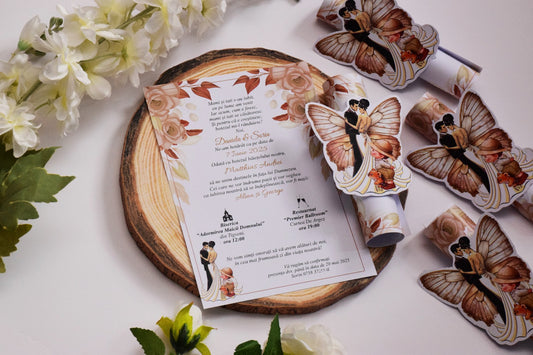 Invitație Nunta si Botez rulata cu Fluture - NB27
