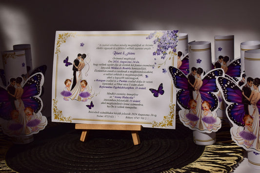 Invitație Nunta si Botez Gemeni rulata cu Fluture - NB30