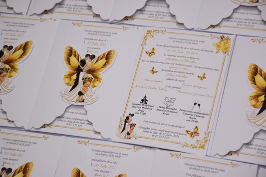 Invitatie Nunta si Botez cu plic si fluture NB82