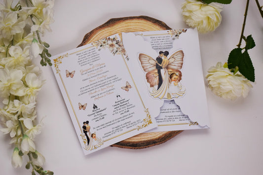 Invitatie Nunta si Botez cu plic si fluture NB83