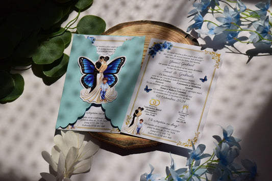 Invitatie Nunta si Botez cu plic si fluture NB84
