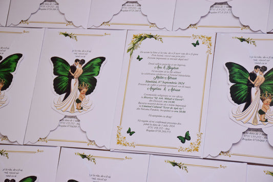 Invitatie Nunta si Botez cu plic si fluture NB88