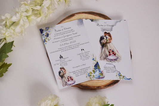 Invitatie Nunta si Botez cu plic si insigna Familie NB89