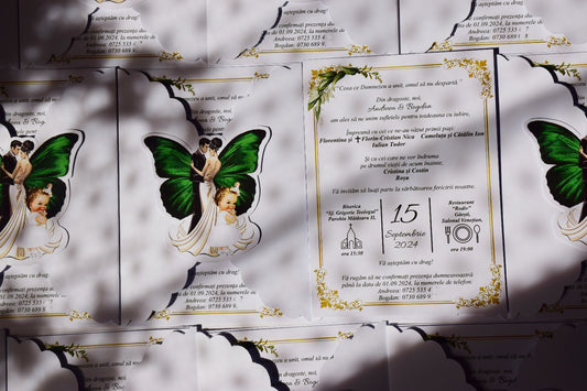 Invitatie Nunta si Botez cu plic si fluture NB87