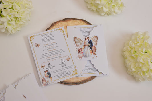 Invitatie Nunta si Botez cu plic si fluture NB86