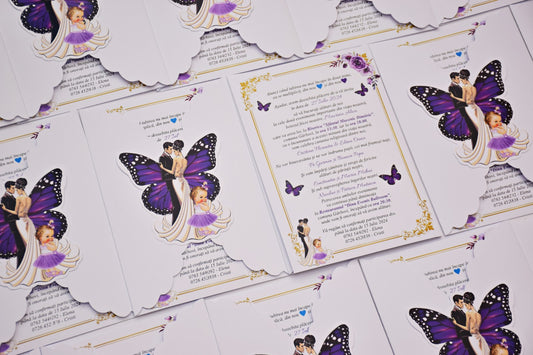 Invitatie Nunta si Botez cu plic si fluture NB85
