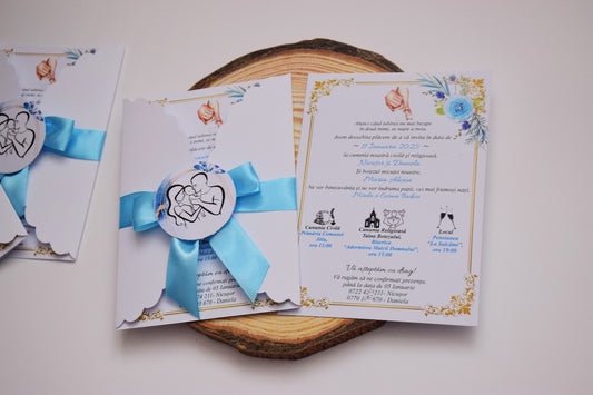 Invitatie Nunta si Botez cu plic si fundita NB92