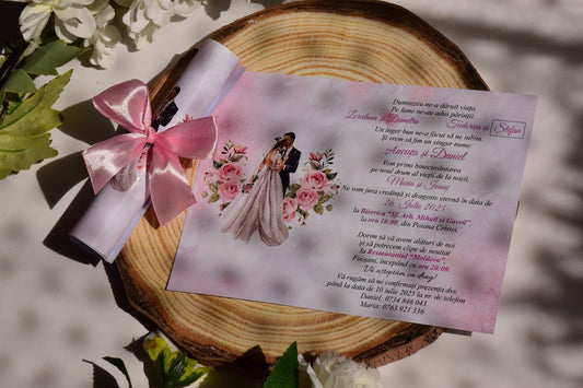 Invitatie Nunta Rulata cu fundita - N165