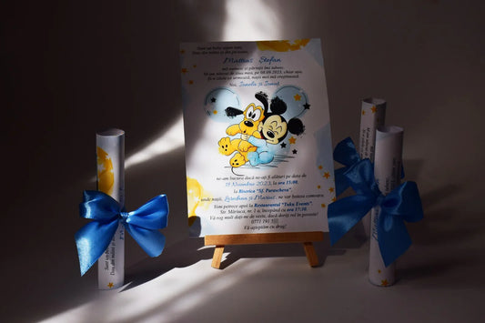 Invitație Botez rulata cu fundiță - Model B2