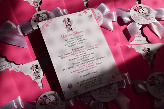 Invitație Botez cu tema Minnie - Model B1