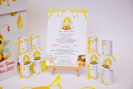 Invitație pentru Botez tema Albinuța - Model B10