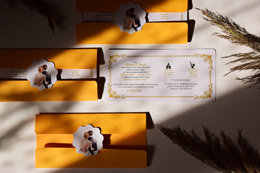 Invitație de Nunta Handmade cu plic și eticheta personalizată - Model N14