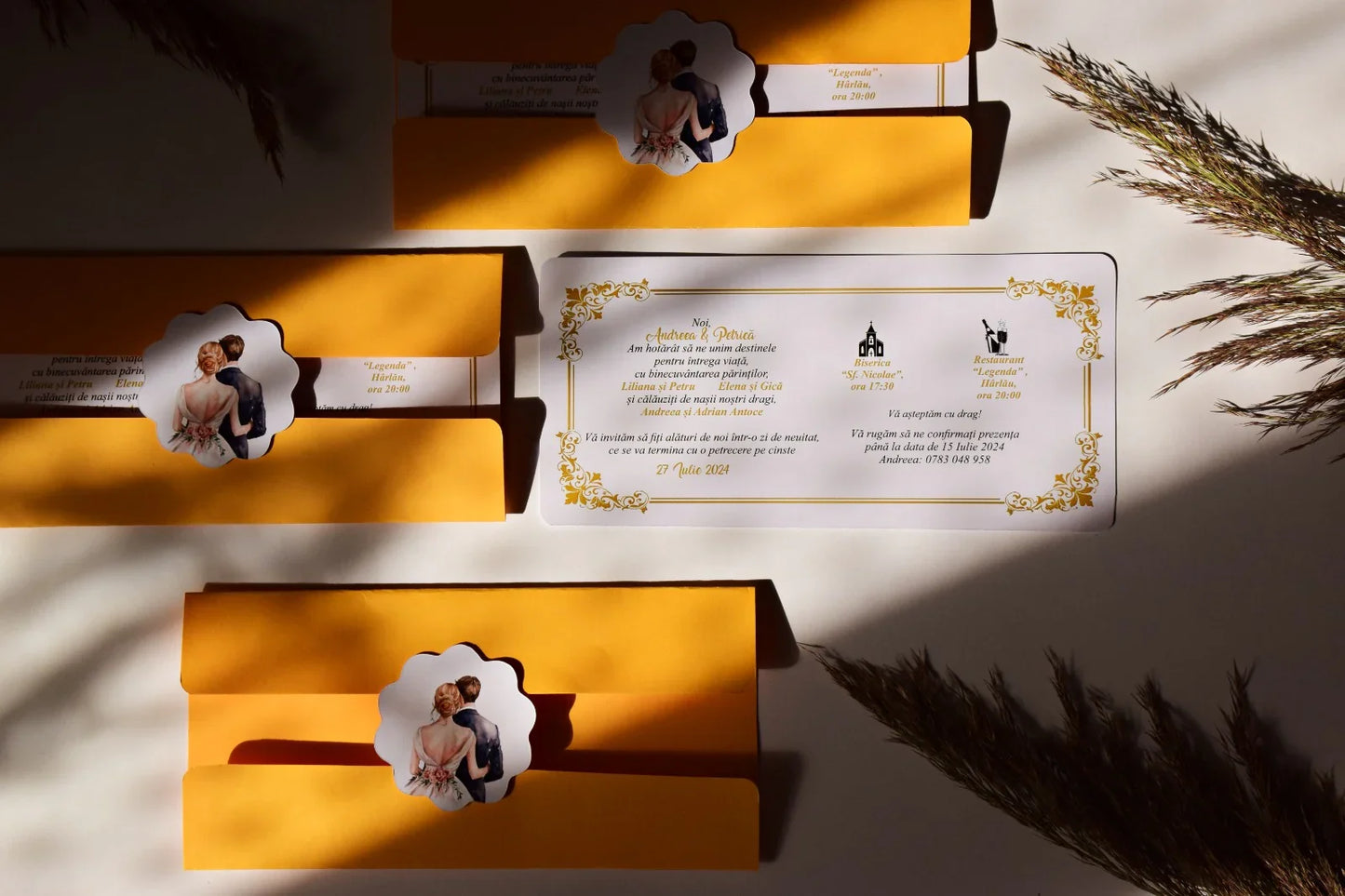 Invitație de Nunta Handmade cu plic și eticheta personalizată - Model N14