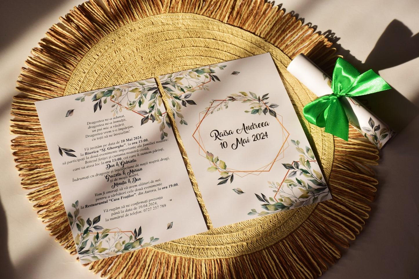 Invitație Nunta handmade rulata si cu fundita Model - N44