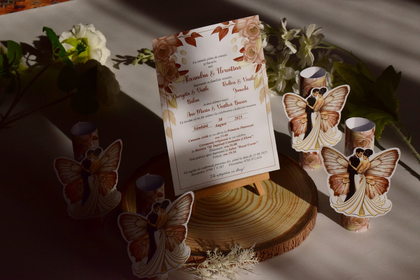 Invitație de Nuntă handmade personalizata cu Fluture Elegant - Model N114