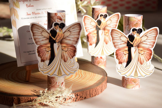 Invitație de Nuntă handmade personalizata cu Fluture Elegant - Model N114