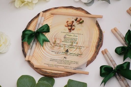 Invitație Botez pe bețișoare de lemn - Model B71