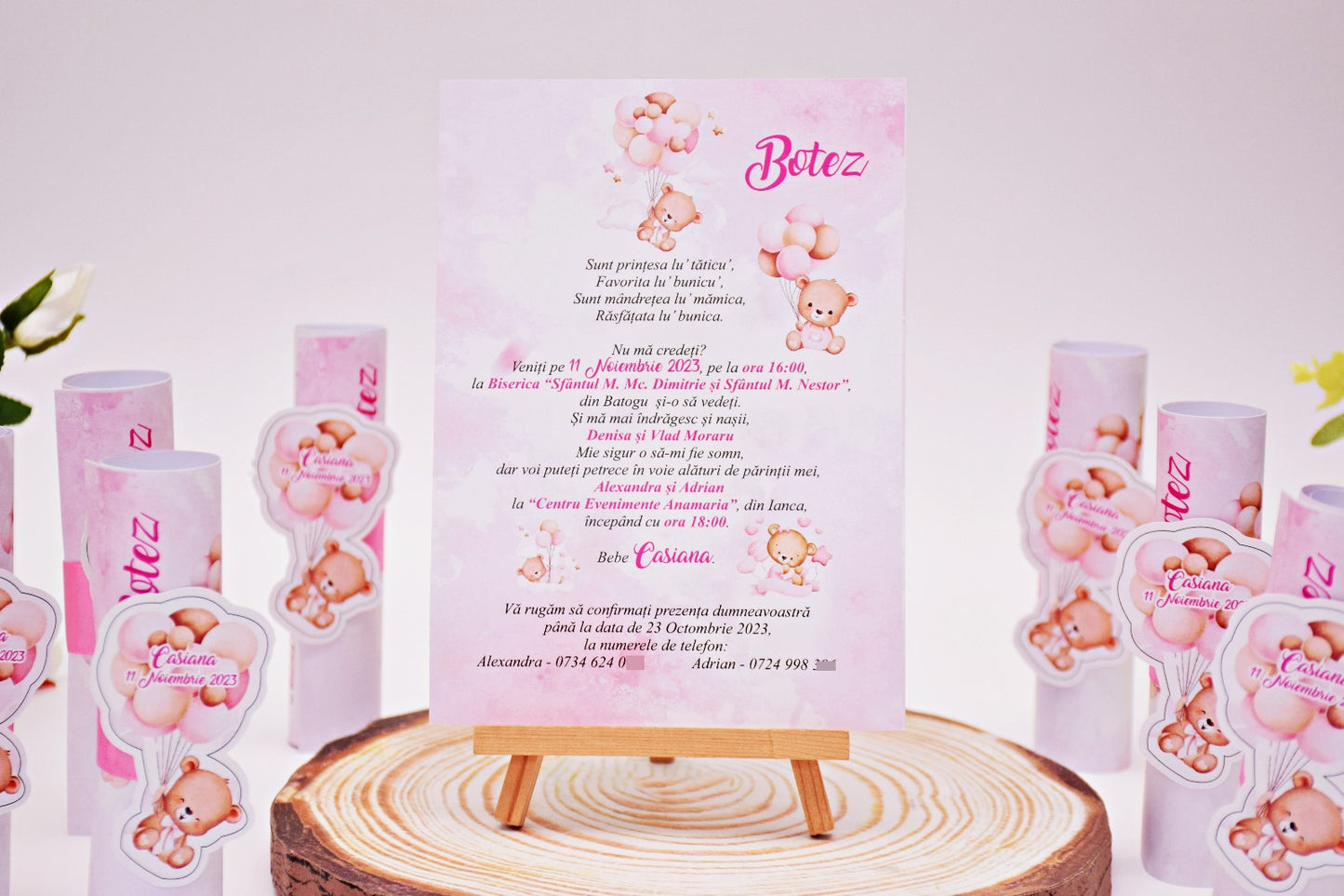 Invitație Botez Rulata tema Ursuleț - Model B71