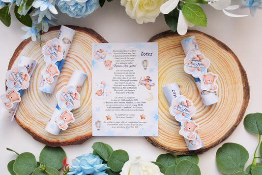 Invitație Botez Rulata tema Ursuleț - Model B73