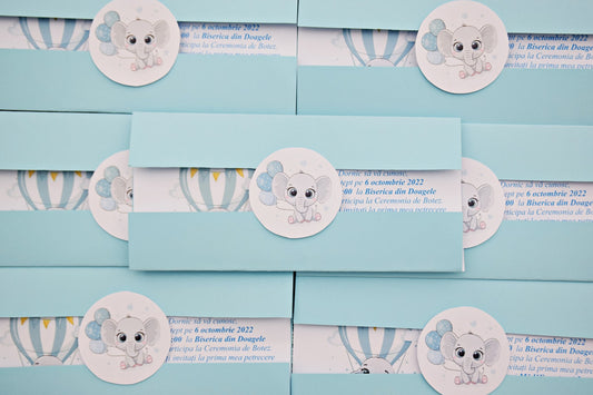 Invitație Botez – tema Elefant - Model B58