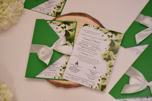 Invitație de Nuntă cu Semi-Plic și Fundiță Elegantă - N190