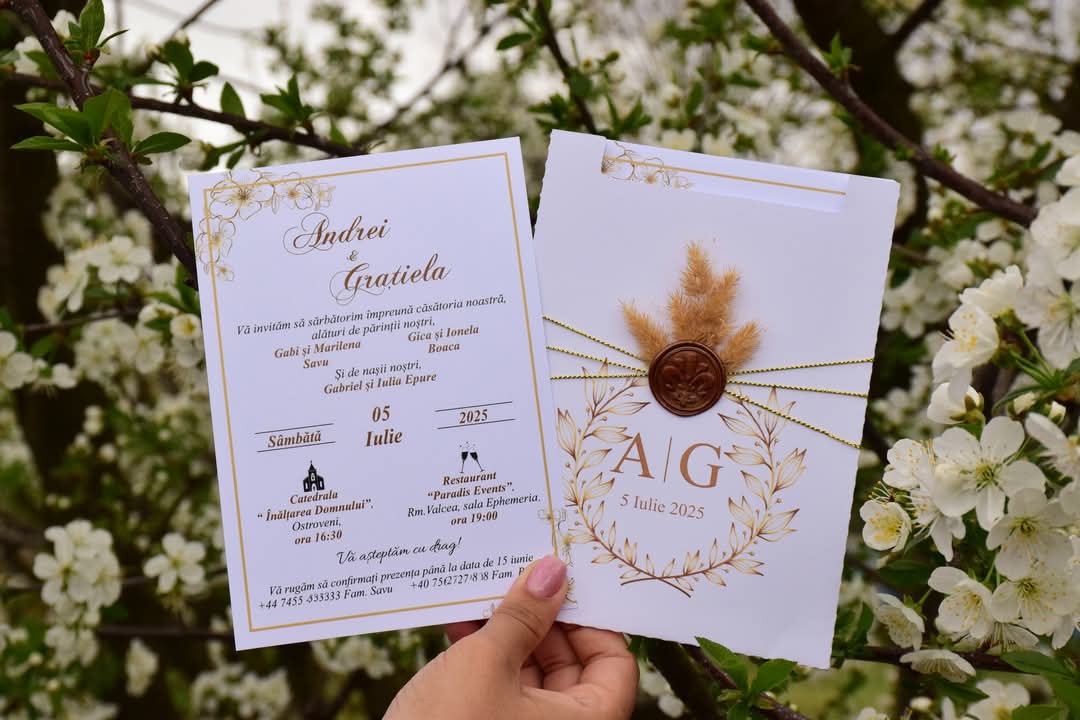 Invitație Nuntă Sigiliu de Ceară & Floare Naturală N210