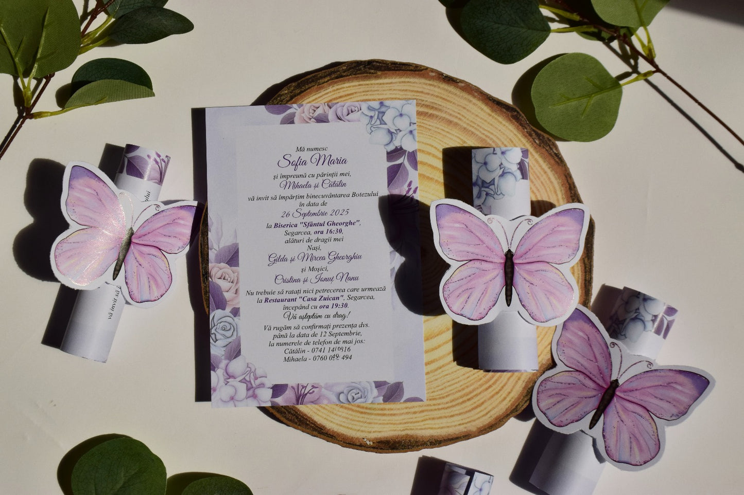 Invitație Botez Rulata - tema fluture B155