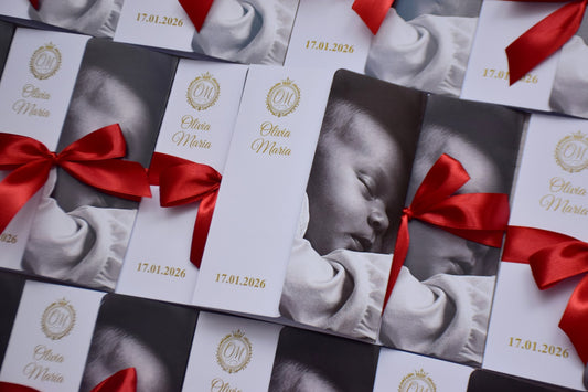 Invitație de Botez cu poza bebelusului si fundita - Model B158